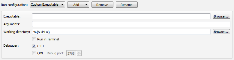 "Run settings for custom executables"