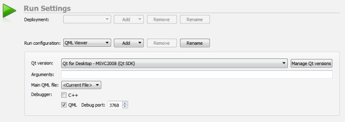 "Run settings for Qt Quick UI projects"