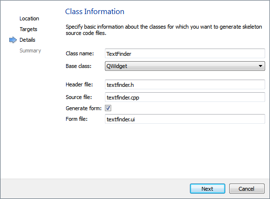 "Class Information dialog"