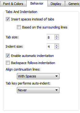 "Text Editor Behavior options"