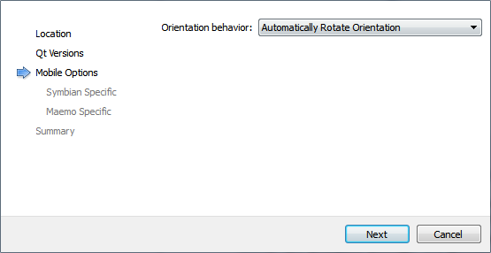 "Mobile Options dialog"