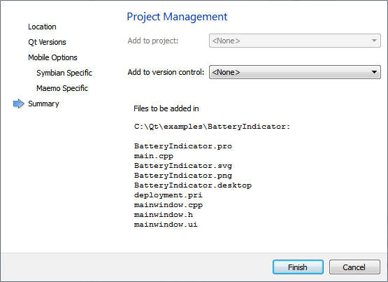 "Project Management dialog"