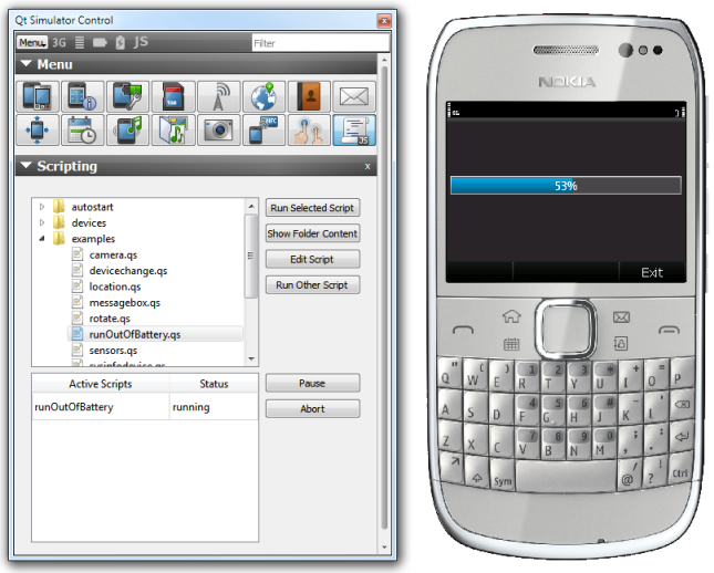 "Mobile example in Qt Simulator"