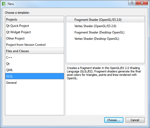 "New OpenGL file wizard"