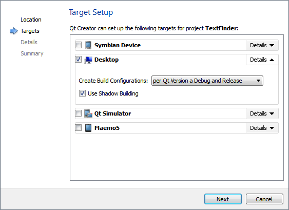 "Target Setup dialog"