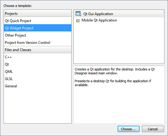 "New File or Project dialog"