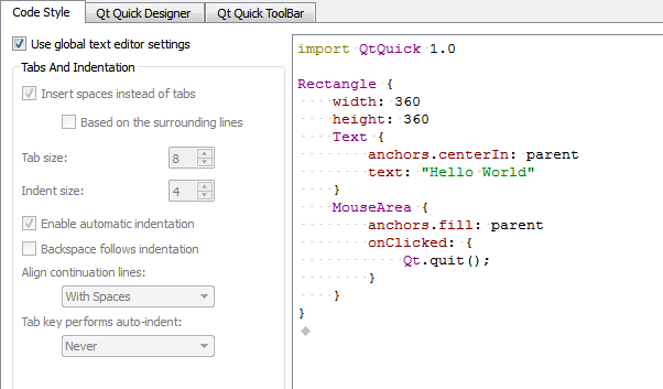 "QML Code Style options"