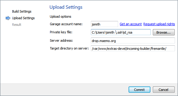 "Upload Settings dialog"