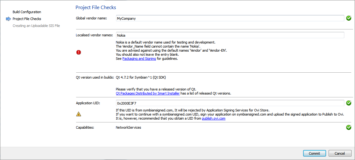 "Project File Checks dialog"