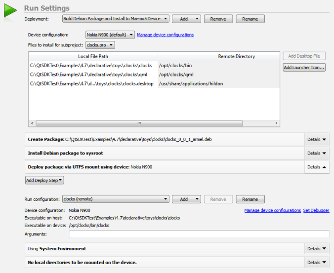 "Maemo run settings"