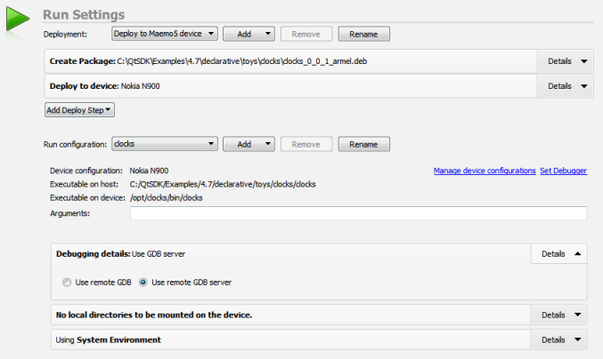 "Run settings for Maemo devices"