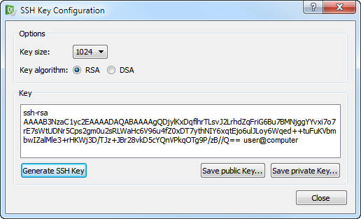 "SSH Key Configuration dialog"