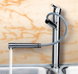 Deck mounted single lever pull-out kitchen mixer