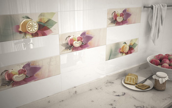 Ambiente Blancos con azulejos Decoraci�n Cocina Manzana y Lim�n