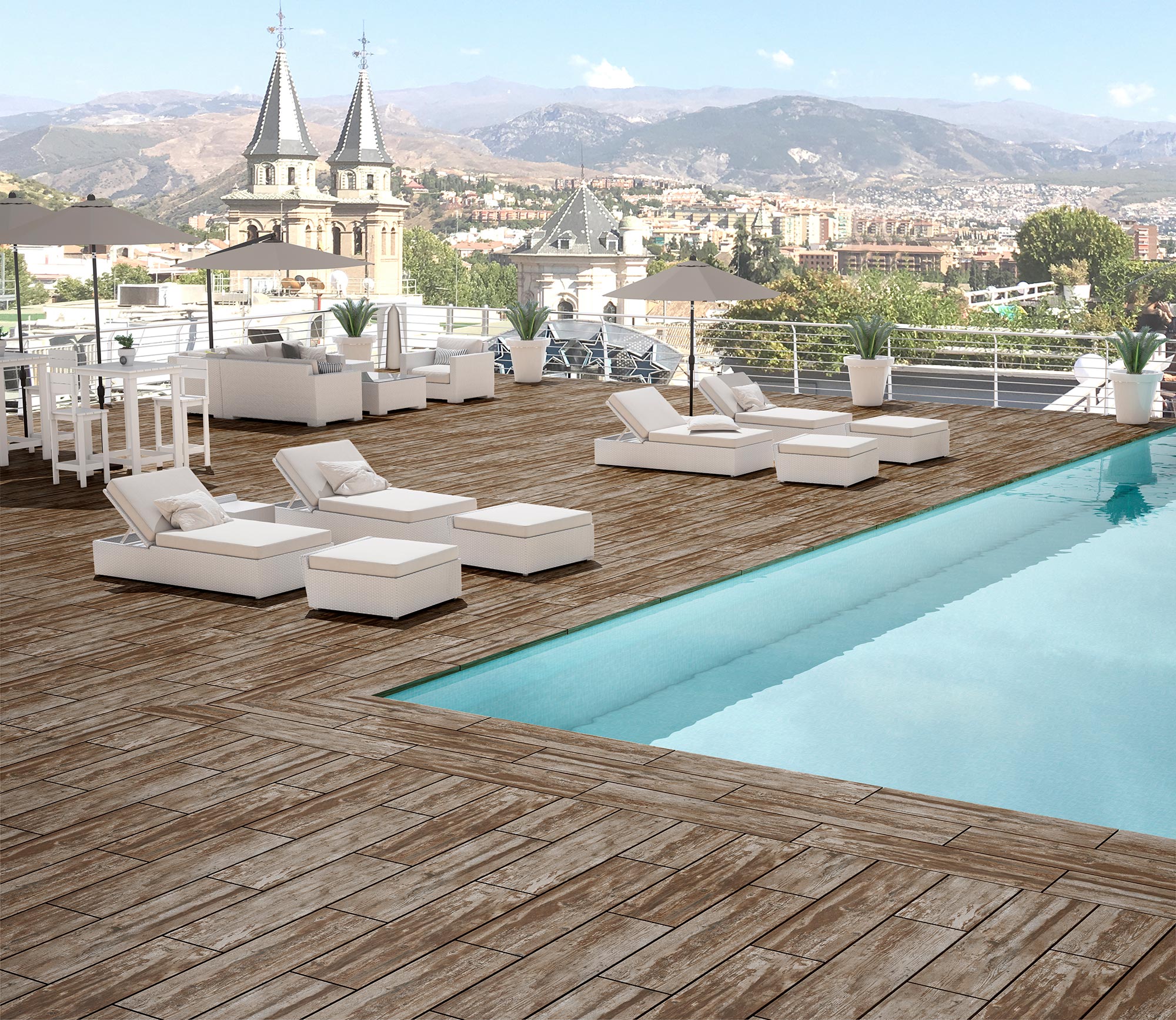 piscina en azotea de hotel con pavimento de gres extrusionado