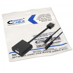 Conversor HDMI a SVGA+audio, HDMI A/M-SVGA/H+Jack 3.5/H, negro, 10cm+1.0m