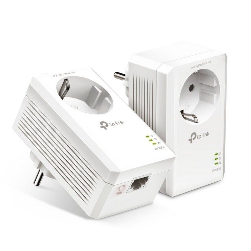 Comprar KIT ADAPTADORES PLC/POWERLINE GIGABIT TPLINK AV1000  2 UNIDADES  TOMA SCHUKO ADICIONAL  1000MBPS  300M