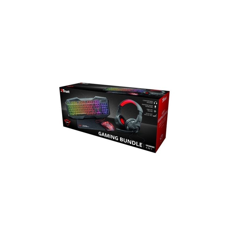 Comprar Pack gaming trust gaming gxt 1180rw  teclado gxt 830-rw + raton gxt 105 + auriculares + alfombrilla