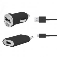 Kit 3 en 1 Cargador Red y Coche Negro Micro USB en PcComponentes