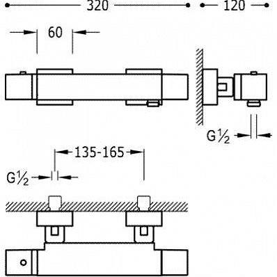 Medida grifo de ducha termostática Cuadro de Tres cromo 32.0 cm