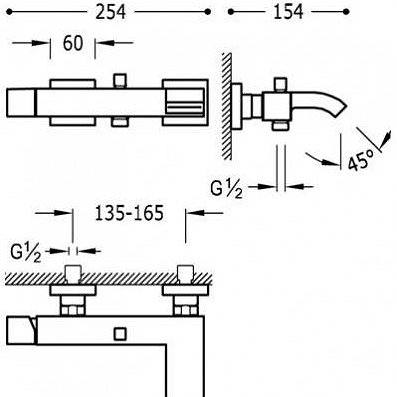 Medida grifo de bañera monomando Cuadro Tres cromo con cascada 25.4 cm