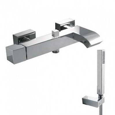 Grifo de bañera monomando Cuadro Tres cromo con cascada 25.4 cm