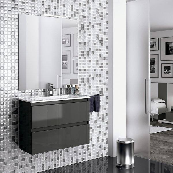 Mueble de baño Box 2 cajones acabado gris brillo + Lavabo Flat + Espejo Sevilla de Viso Bath