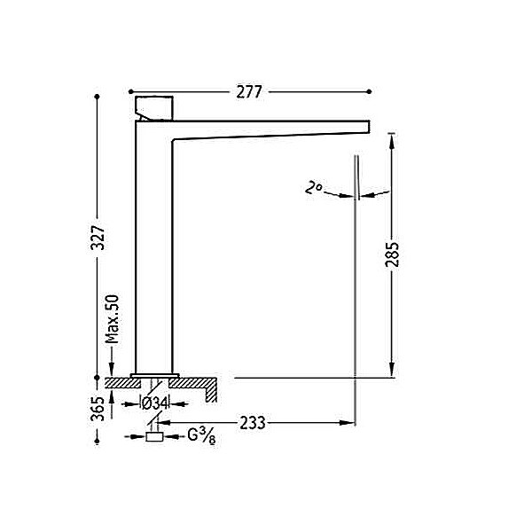 Medidas grifo de lavabo monomando volante caño alto cromado Slim Exclusive de TRES