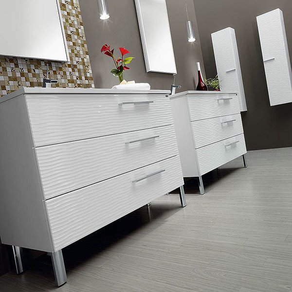 Mueble de baño Dune 120 cm 3 cajones (x2) + Lavabo Kubic + Espejo Vertical (x2) + 2 columnas + Apliques 