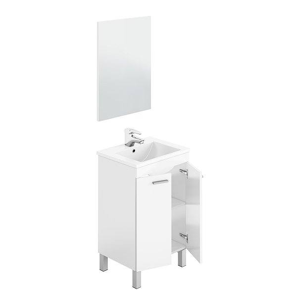 Conjunto LCD-60 Mueble blanco brillo + Lavabo + Espejo EN KIT