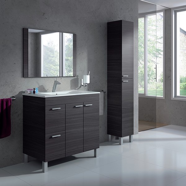 Conjunto Aktiva III Mueble gris ceniza + Lavabo + Espejo EN KIT