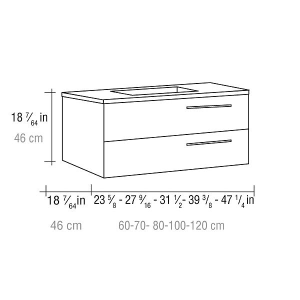 Croquis mueble de baño Dune suspendido 2 cajones