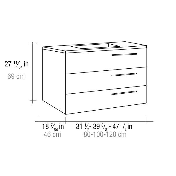 Croquis mueble de baño Dune suspendido 3 cajones