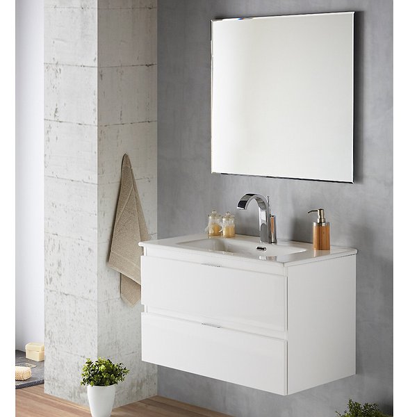 OFERTA GAMA ALTA conjunto completo (mueble de baño + lavabo cerámica + espejo) Star . Color blanco brillo