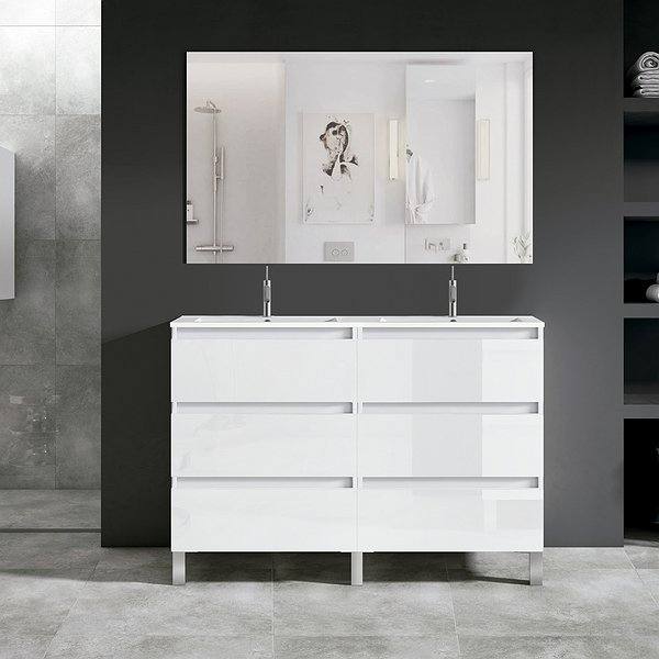 Mueble Box 6 cajones crudo Viso Bath + lavabo Flat + espejo Sevilla 