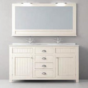 Mueble de baño Colonial doble seno con patas 2 puertas y 4 cajones 140 cm Avila Dos color blanco roto nº 28. Espejo  Country color blanco roto nº 28