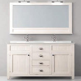 Mueble de baño Colonial doble seno con patas 2 puertas y 4 cajones 140 cm Avila Dos color crema nº 83. Espejo  Country color crema nº 83