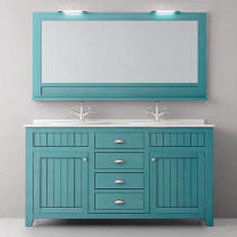 Mueble de baño Colonial doble seno con patas 2 puertas y 4 cajones 140 cm Avila Dos color turquesa nº29. Espejo  Country color turquesa nº29