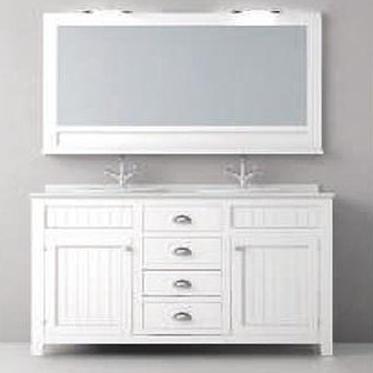 Mueble de baño Colonial doble seno con patas 2 puertas y 4 cajones 140 cm Avila Dos color blanco mate nº 70. Espejo  Country color blanco mate nº 70