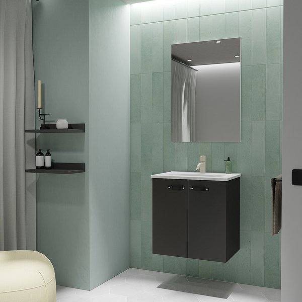 Conjunto mueble de baño fondo reducido 35 cm Aneko suspendido 2 puertas 50 cm antracita brillo de Amizuva