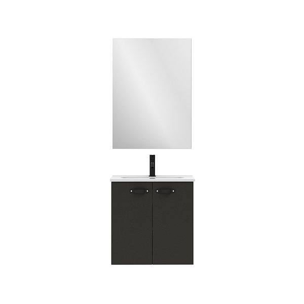Conjunto mueble de baño fondo reducido 35 cm Aneko suspendido 2 puertas 50 cm antracita brillo de Amizuva