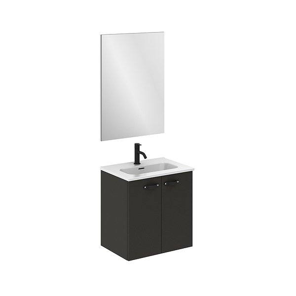 Conjunto mueble de baño fondo reducido 35 cm Aneko suspendido 2 puertas 50 cm antracita brillo de Amizuva