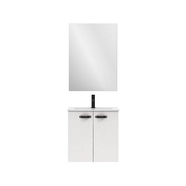 Conjunto mueble de baño fondo reducido 35 cm Aneko suspendido 2 puertas 50 cm blanco brillo de Amizuva