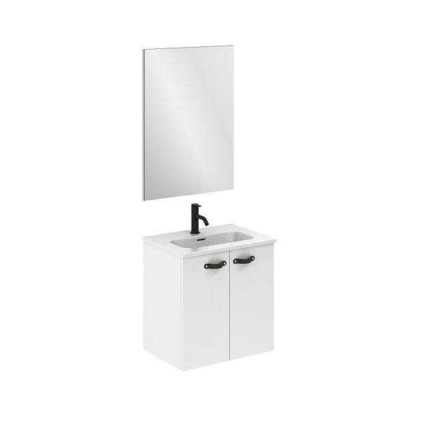Conjunto mueble de baño fondo reducido 35 cm Aneko suspendido 2 puertas 50 cm blanco brillo de Amizuva