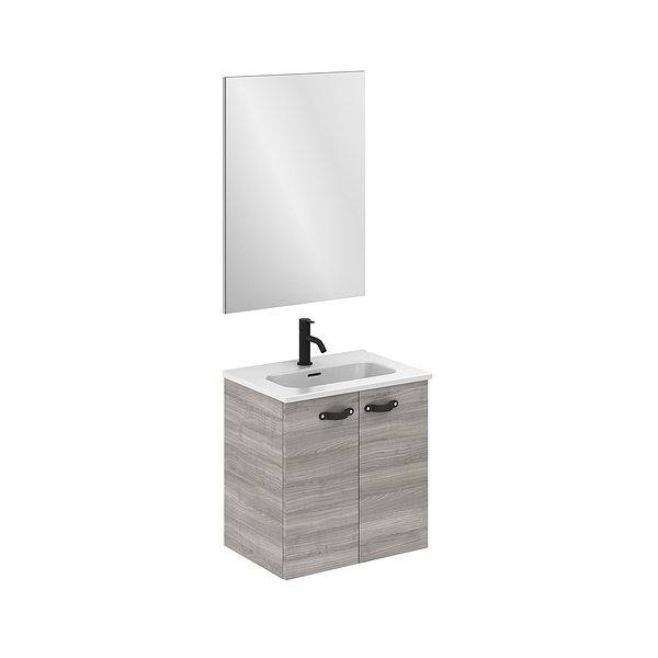Conjunto mueble de baño fondo reducido 35 cm Aneko suspendido 2 puertas 50 cm gris arenado de Amizuva