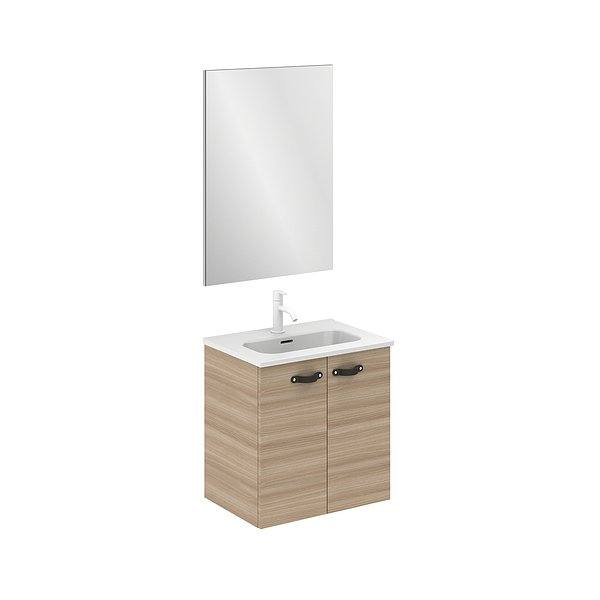 Conjunto mueble de baño fondo reducido 35 cm Aneko suspendido 2 puertas 50 cm nogal arenado de Amizuva