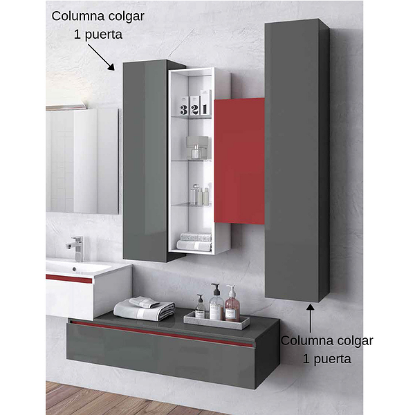 Columna colgar de baño a medida suspendida XXL 1 puerta de Inve. Color gris oscuro brillo
