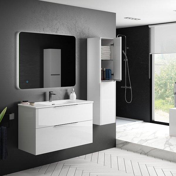Mueble de baño Galsaky blanco brillo de Coycama + lavabo Onix new cerámica 1 seno + espejo Verona + columna Joker 
