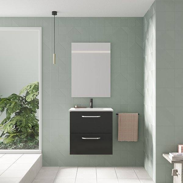 Conjunto mueble de baño fondo reducido 35 cm Hone suspendido 2 cajones 50 cm antracita brillo de Amizuva