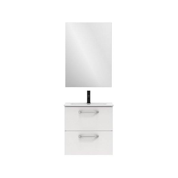 Conjunto mueble de baño fondo reducido 35 cm Hone suspendido 2 cajones 50 cm blanco brillo de Amizuva